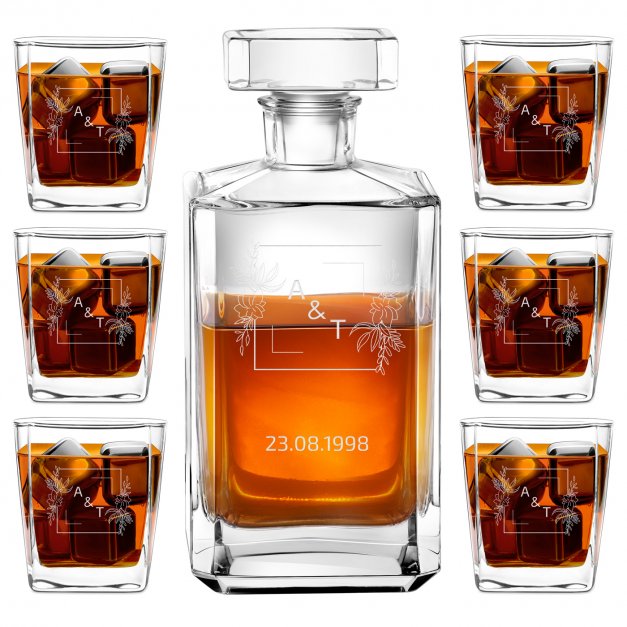 Carafe à whisky Bourbon et 6 verres avec gravure pour mariage