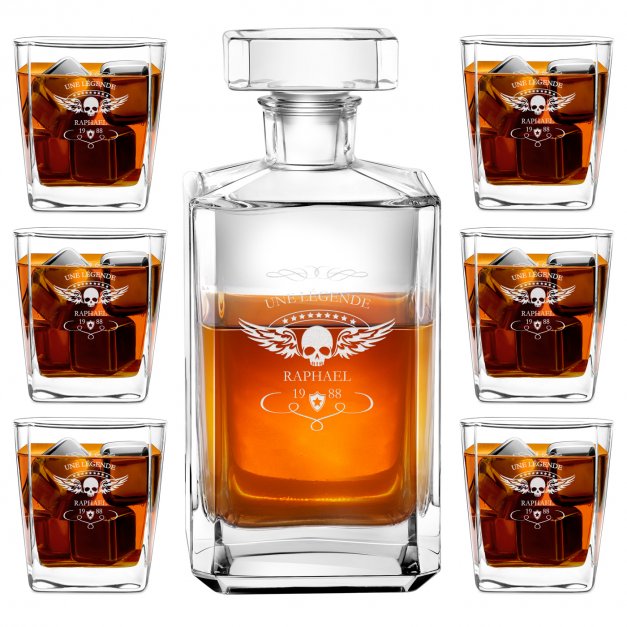 Carafe à whisky Bourbon et 6 verres avec gravure pour motard pour anniversaire