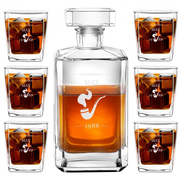 Carafe à whisky Bourbon et 6 verres avec gravure pour homme pour anniversaire