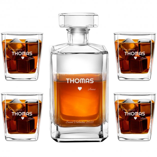 Carafe à whisky Bourbon et 4 verres avec gravure pour un homme pour la Saint-Valentin