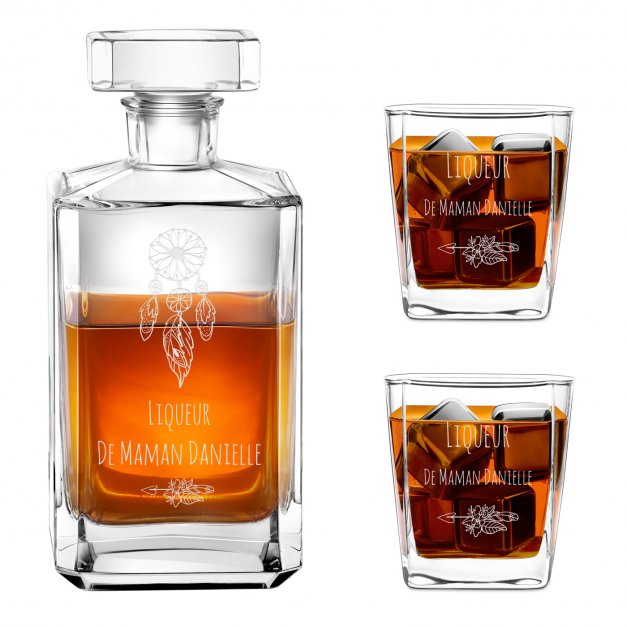 Carafe à whisky Bourbon et 2 verres avec gravure pour grand-mère préférée