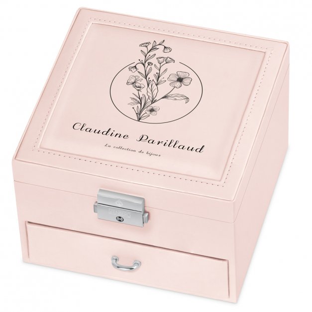 Coffret à bijoux rose avec impression pour l'anniversaire d'une collègue