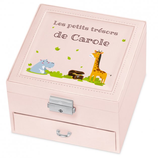 Coffret à bijoux rose avec impression pour l'anniversaire d'une nièce