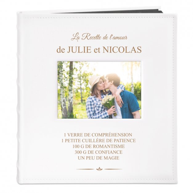 Album photo avec fenêtre et impression recette de l'amour