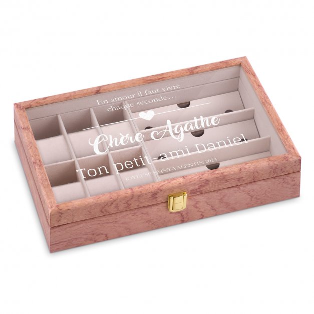 Coffret de rangement en bois rose personnalisé pour fiancée partenaire pour la Saint Valentin 