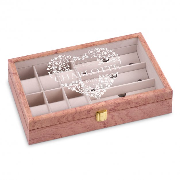 Coffret de rangement en bois rose personnalisé femme amie copine pour la St Valentin