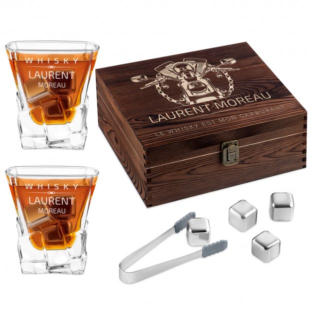 Pierres à whisky avec 2 verres gravés dans une boîte personnalisée pour l'anniversaire d'un oncle