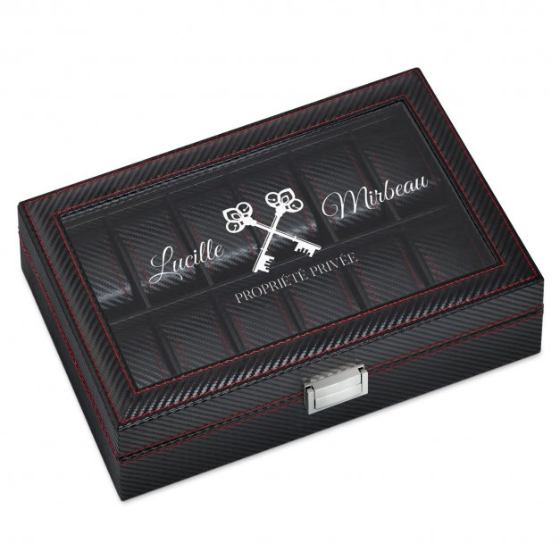 Coffret à montres noir carbone avec gravure pour une copine pour la Saint-Valentin