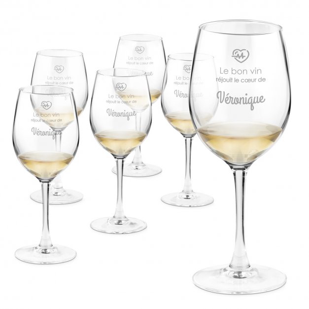 6 verres à vin avec gravure pour elle