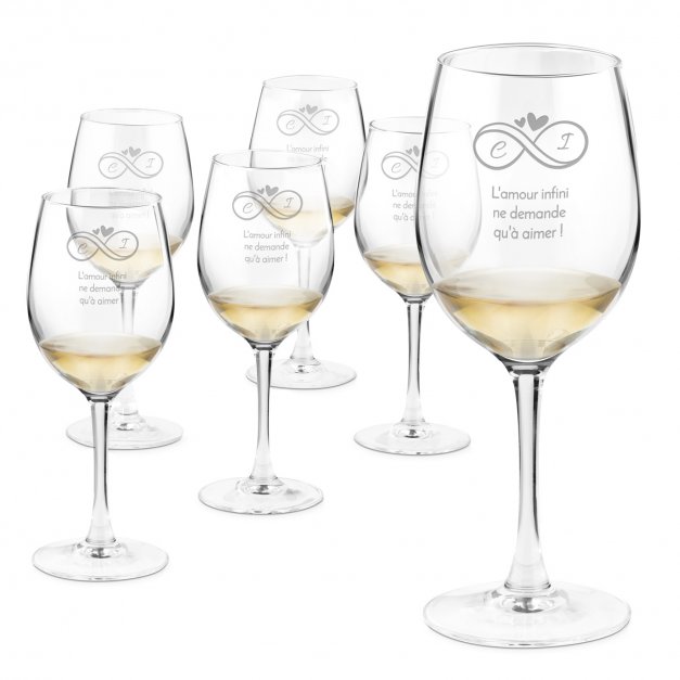 6 verres à vin avec gravure pour un couple exceptionnel