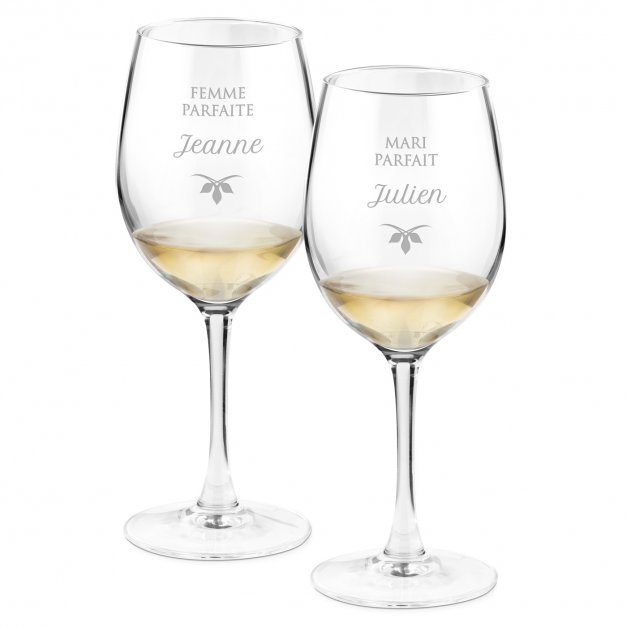 2 verres à vin avec gravure pour mari et femme