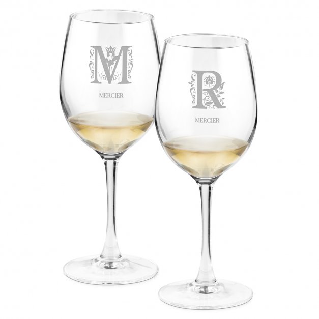 2 verres à vin avec gravure pour couple avec initiale
