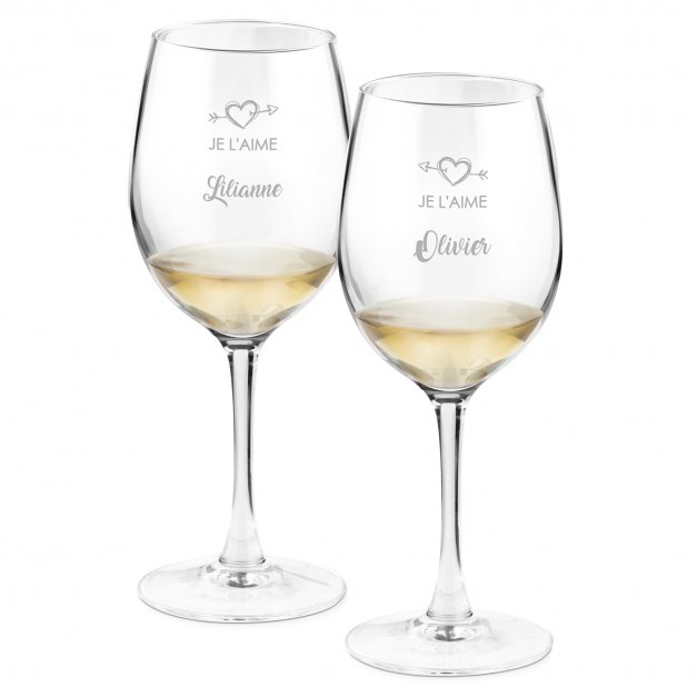 2 verres à vin avec gravure pour copain et copine pour la Saint-Valentin