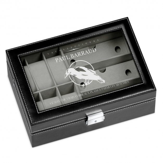 Coffret à montres et lunettes avec gravure pour l'anniversaire d'un patron