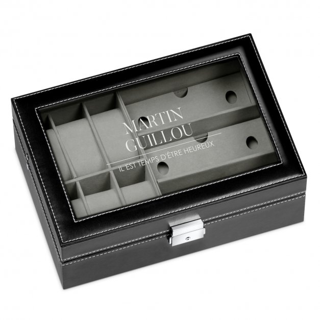 Coffret à montres et lunettes avec gravure pour l'anniversaire d'un copain