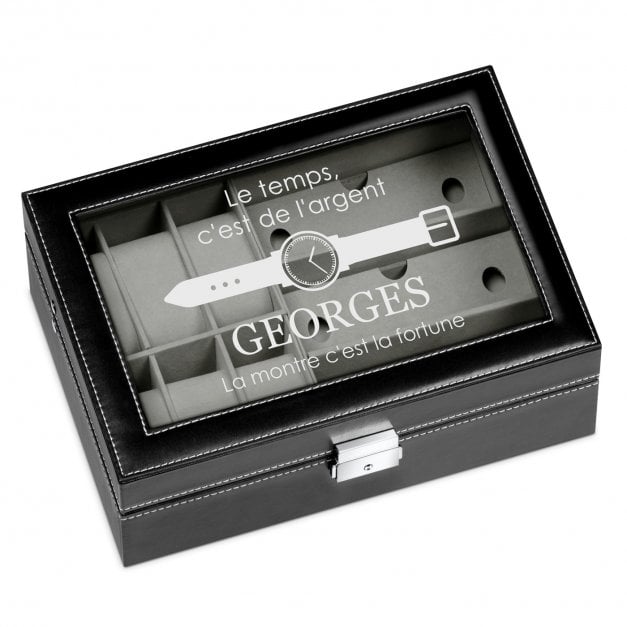 Coffret à montres et lunettes avec gravure pour l'anniversaire d'un mari