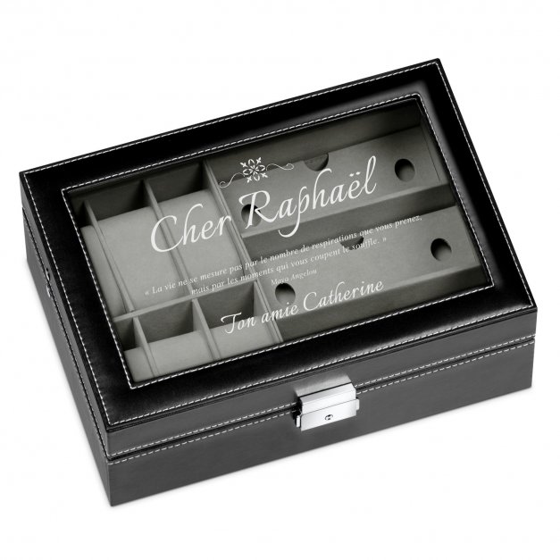 Coffret à montres et lunettes avec gravure pour l'anniversaire d'un ami