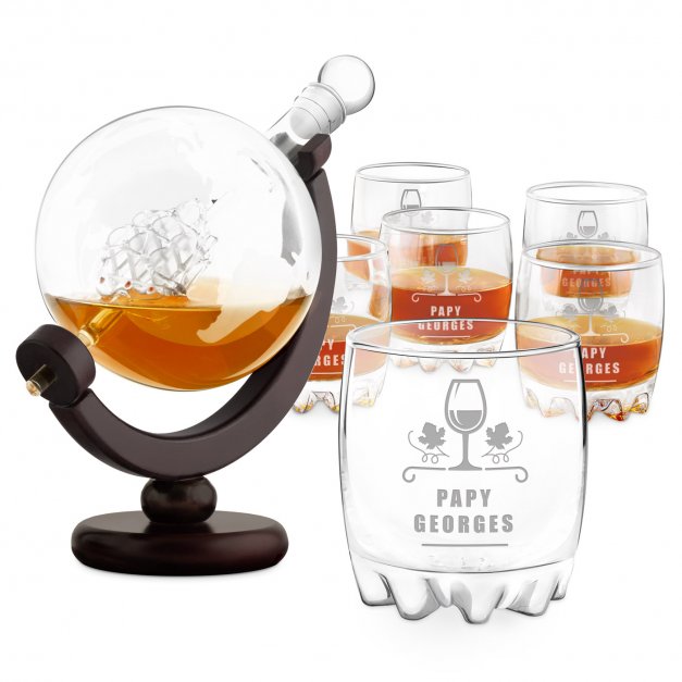 Carafe Globe et 6 verres avec gravure pour grand-père