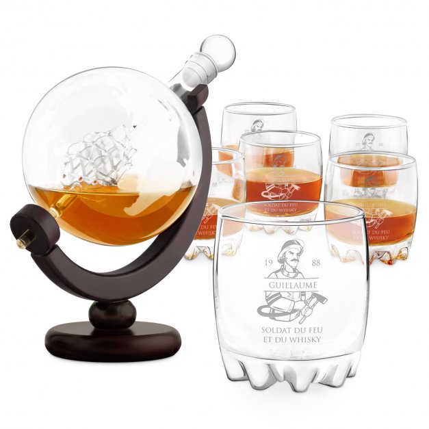 Carafe Globe et 6 verres avec gravure pour lui pour pompier