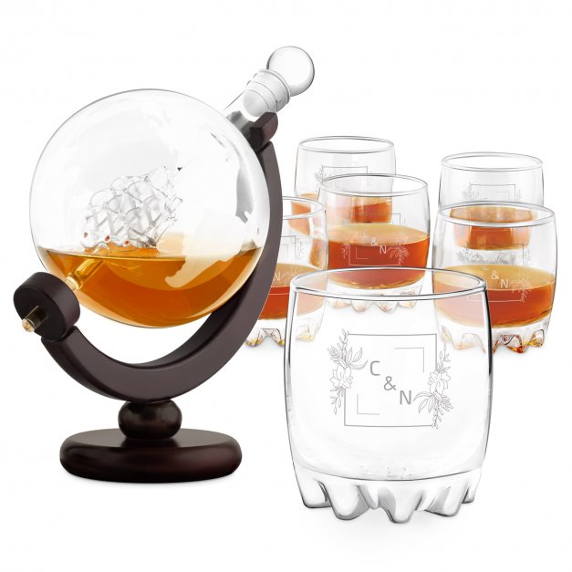 Carafe Globe et 6 verres avec gravure pour fiançailles mariage