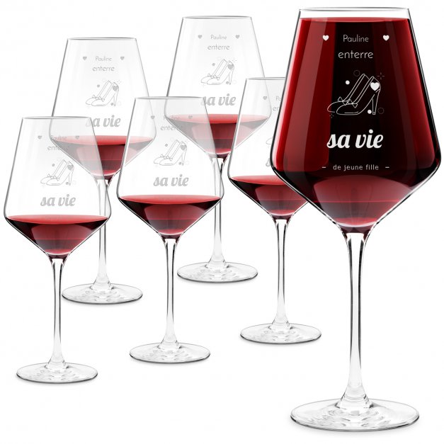 6 verres à vin AVANT-GARDE avec gravure pour l'enterrement de vie de jeune fille