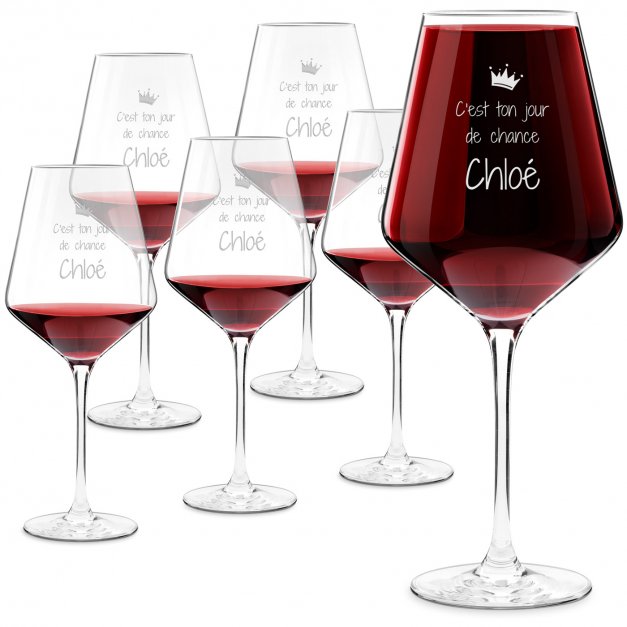 6 verres à vin AVANT-GARDE avec gravure pour la reine de la fête