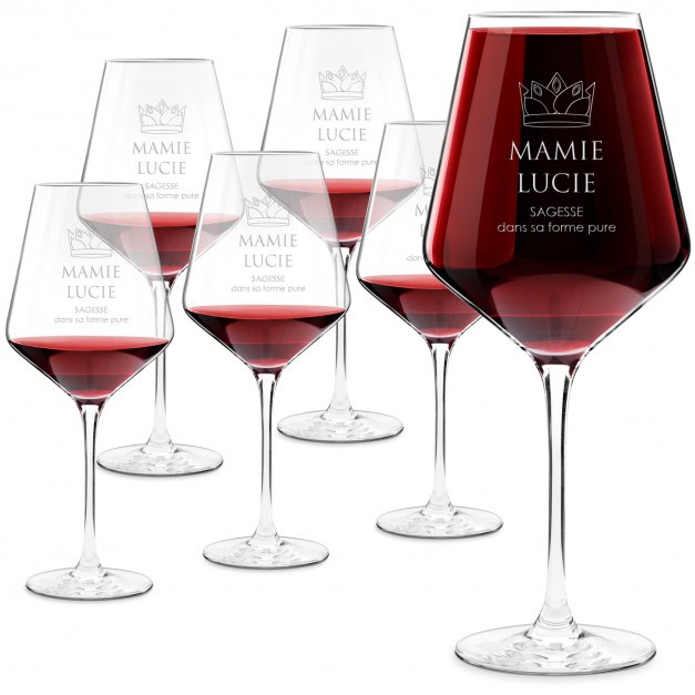 6 verres à vin AVANT-GARDE avec gravure pour l'anniversaire de mamie