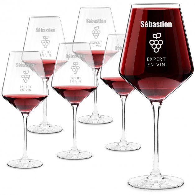 6 verres à vin AVANT-GARDE avec gravure pour un connaisseur de vin