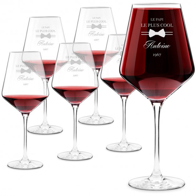 6 verres à vin AVANT-GARDE avec gravure pour papy