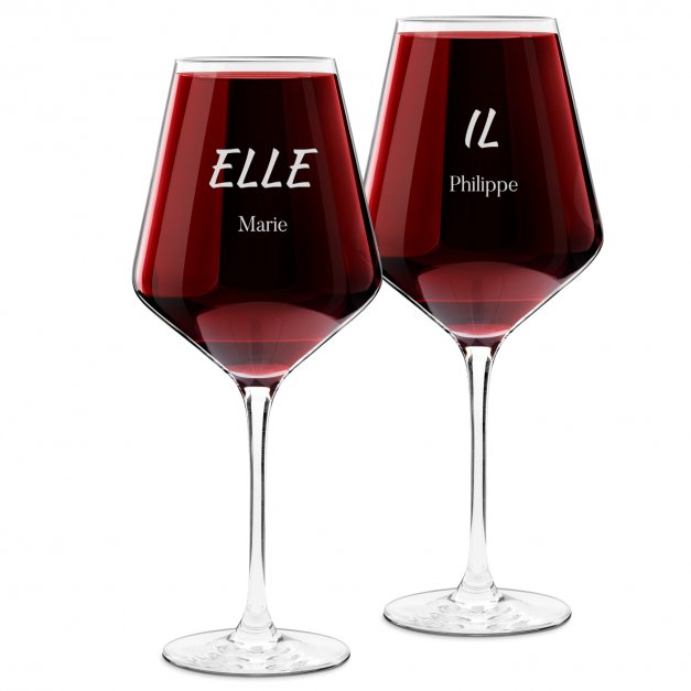 2 verres à vin AVANT-GARDE avec gravure pour elle et pour lui