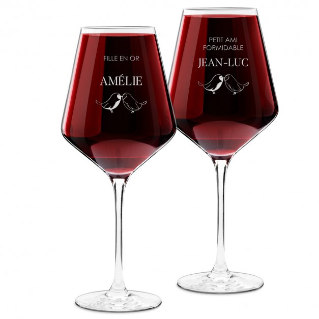 2 verres à vin AVANT-GARDE avec gravure pour couple pour la Saint-Valentin