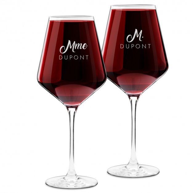 2 verres à vin AVANT-GARDE avec gravure pour mariage