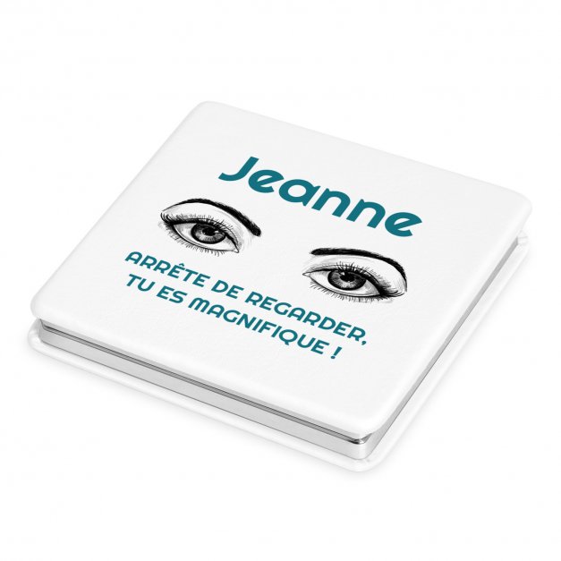 Miroir de poche carré blanc avec impression pour l'anniversaire d'une femme