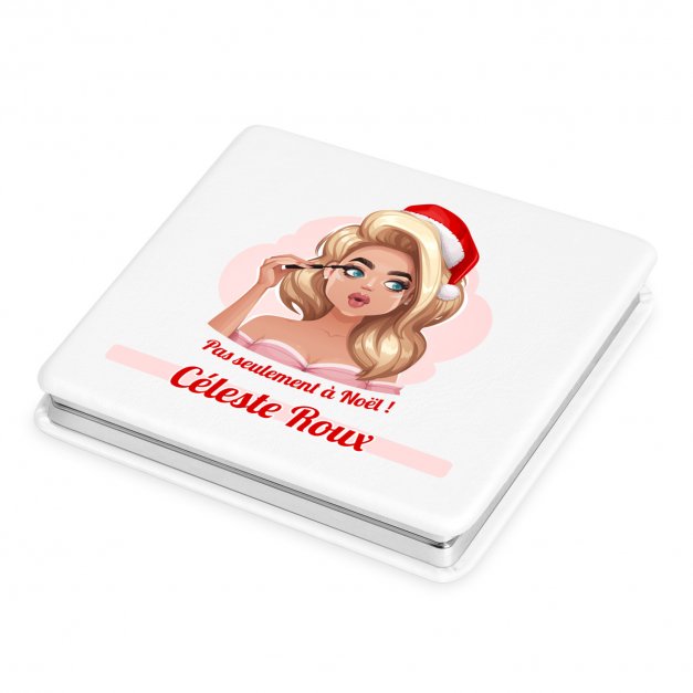 Miroir de poche carré blanc personnalisé pour une femme pour Noël