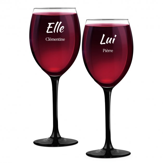 2 verres à vin ONYX avec gravure pour elle et lui