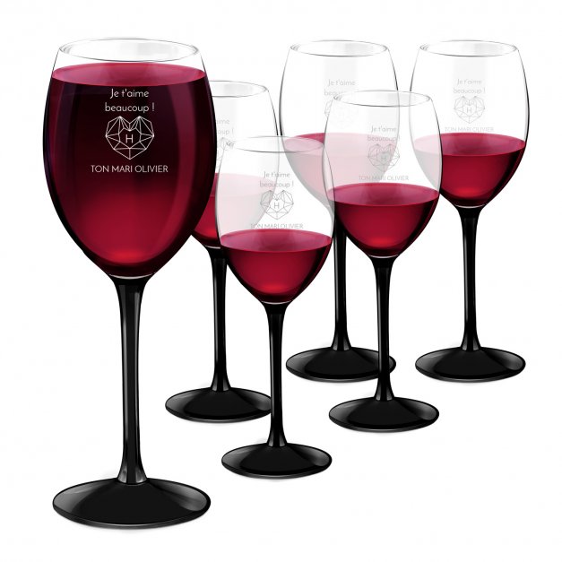6 verres à vin ONYX avec gravure pour elle pour la Saint-Valentin