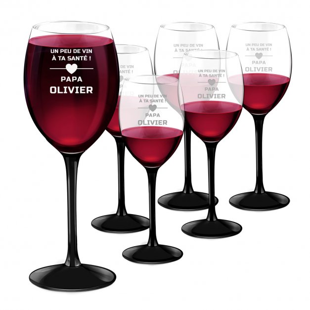 6 verres à vin ONYX avec gravure pour l'anniversaire de papa