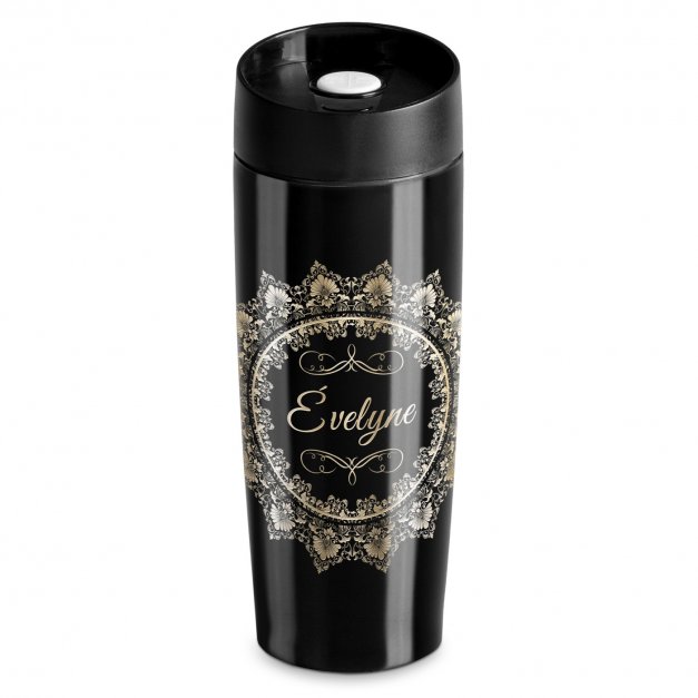 Mug isotherme noir avec gravure avec fermeture Quick-Press pour elle pour l'anniversaire de mariage