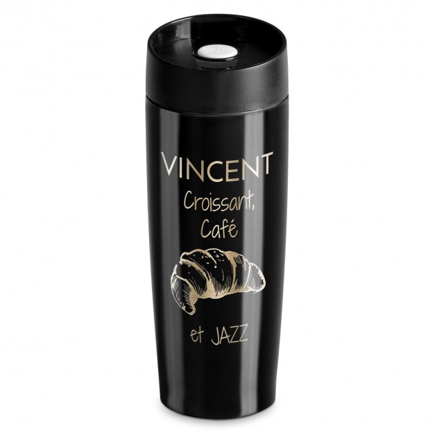 Mug de voyage noir avec gravure avec fermeture Quick-Press pour l'anniversaire d'un copain