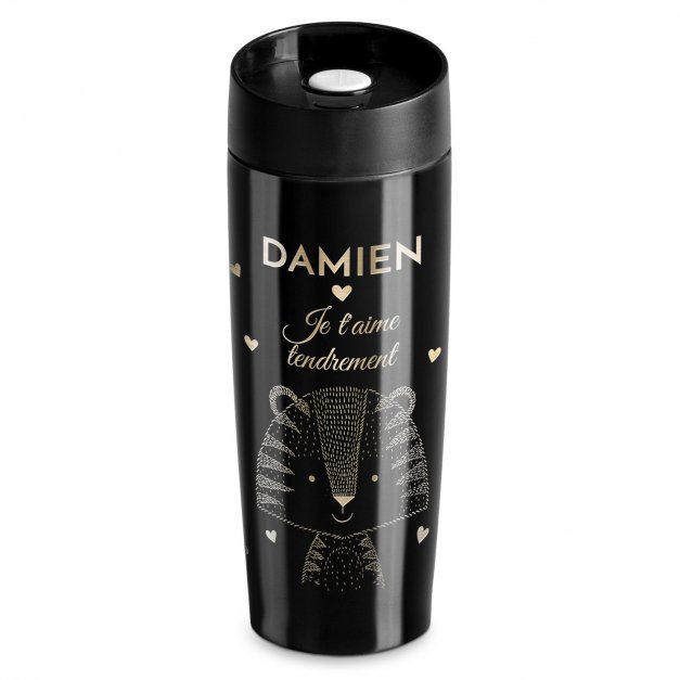 Mug isotherme noir avec gravure avec fermeture Quick-Press pour un copain pour la Saint-Valentin