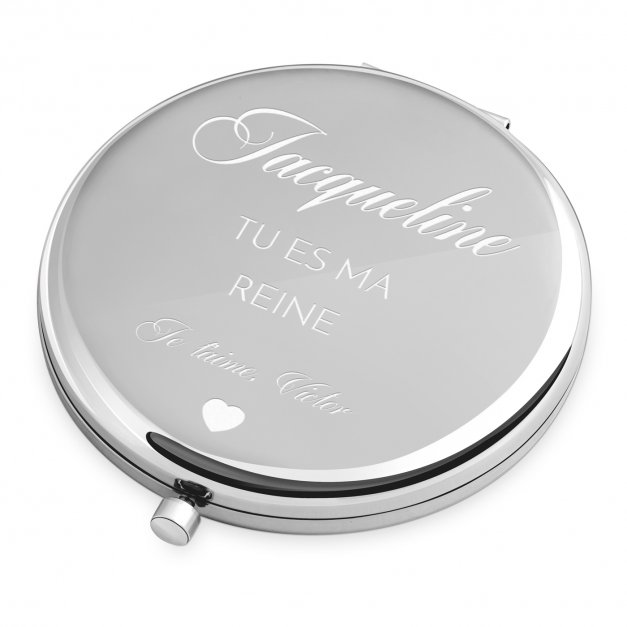 Miroir de poche rond personnalisé de couleur argent pour l'anniversaire d'une fiancée