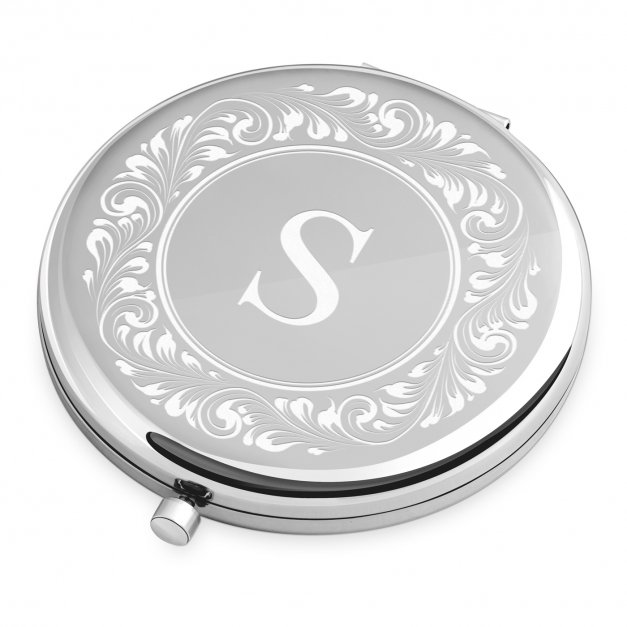 Miroir de poche rond de couleur argent avec gravure pour l'anniversaire d'une belle-mère 