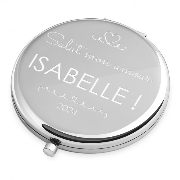 Miroir de poche rond personnalisé de couleur argent pour une épouse pour la Saint-Valentin