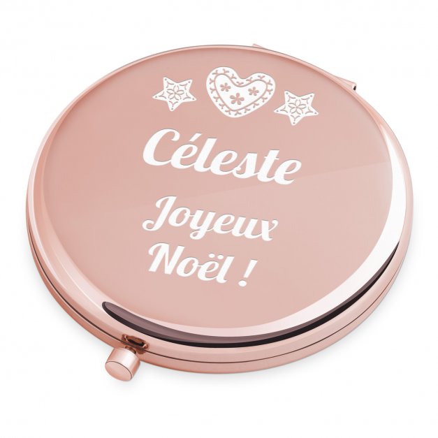 Miroir de poche rond personnalisé de couleur or rose pour maman pour Noël