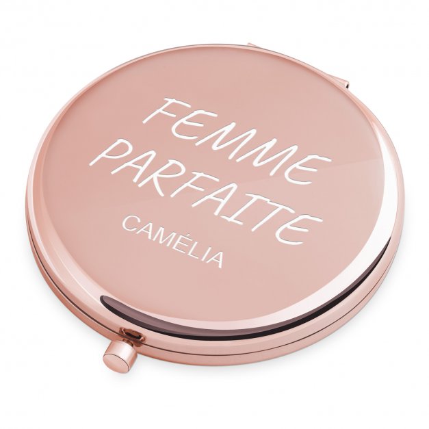 Miroir de poche rond de couleur or rose avec gravure pour une épouse pour la Saint-Valentin