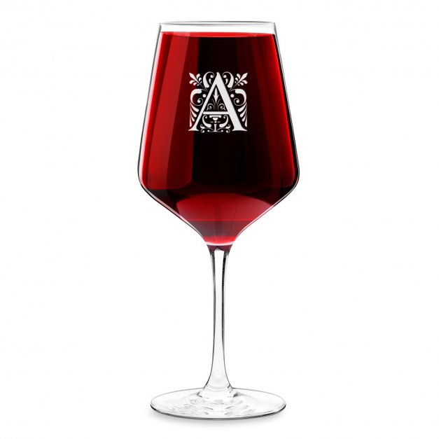 Verre à vin taille XL avec gravure pour un proche avec une initiale