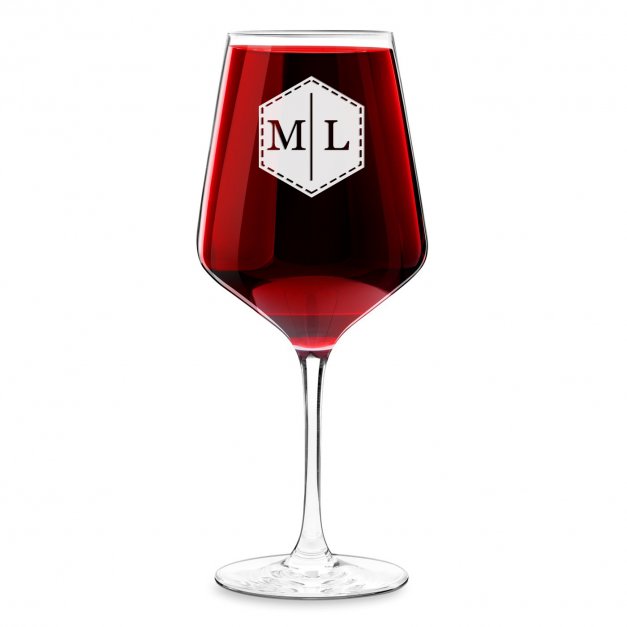Verre à vin taille XL avec gravure pour lui avec des initiales