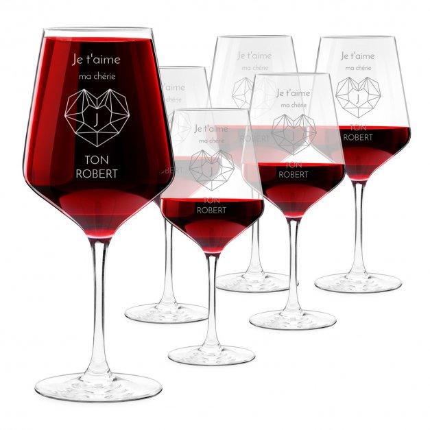 6 verres à vin taille XL avec gravure pour elle pour la Saint-Valentin