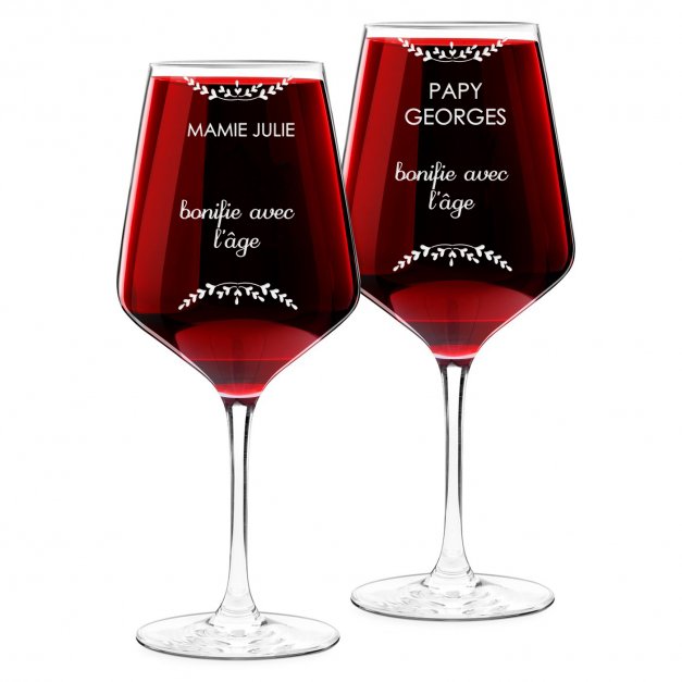 2 verres à vin taille XL avec gravure pour mamie et papy