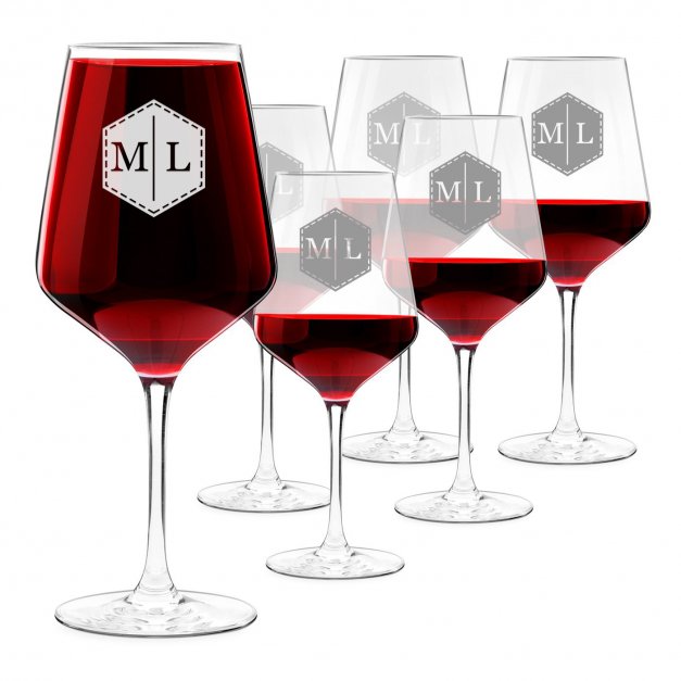 6 verres à vin taille XL avec gravure pour un proche avec des initiales